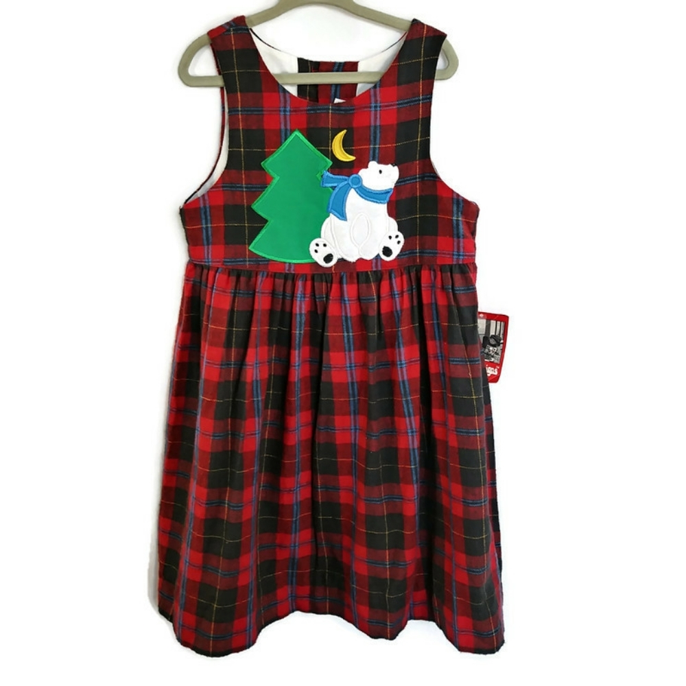 Vintage Heart's Designs NWT Red Plaid Polar Bear Jumper High Waisted Dress 4